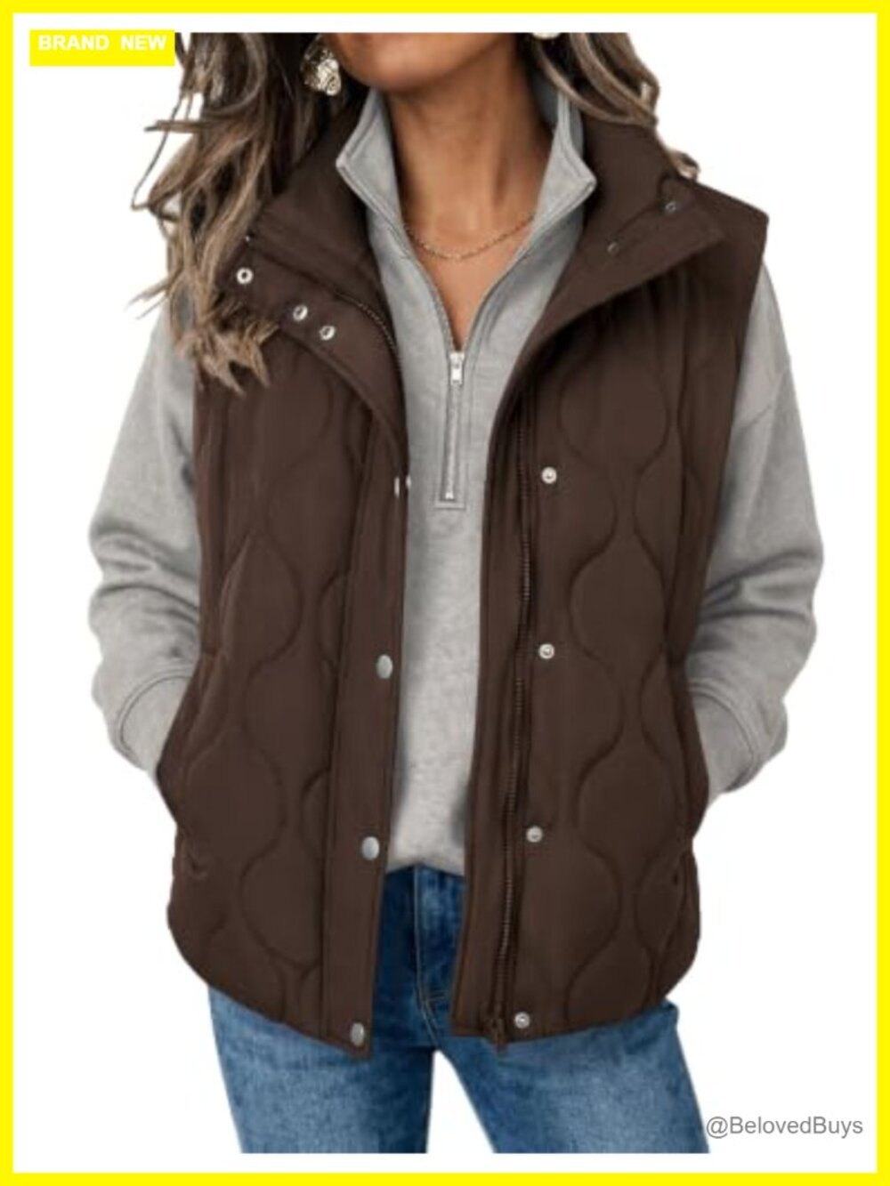 Oversized Quilted Puffer Vest Stand Collar Zip Up Sleeveless Outerwear